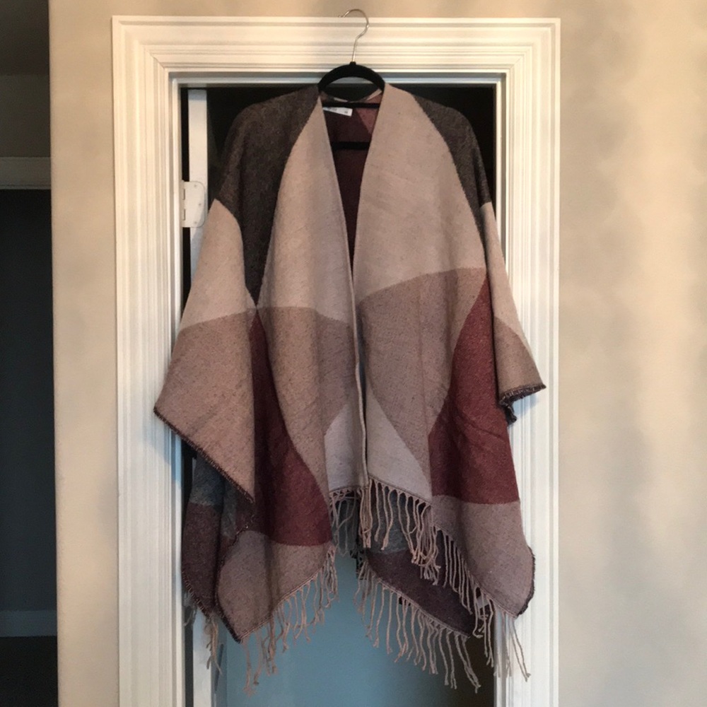 Maroon and purple poncho cape